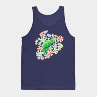 CHAMELEONS JUST WANNA HAVE FUN Cute Reptile Lizard with Rainforest Jungle Flowers in Jungle Green - UnBlink Studio by Jackie Tahara Tank Top